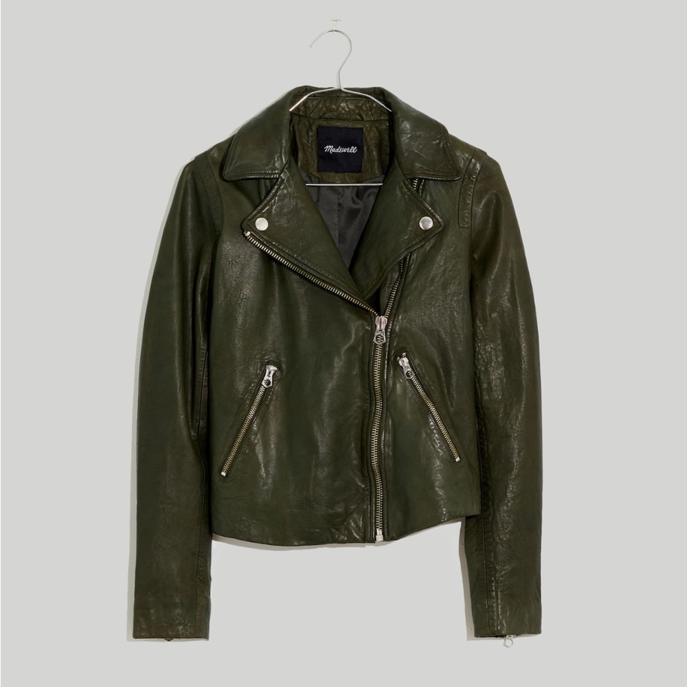 Madewell The Washed Leather Motorcycle Jacket dark forest